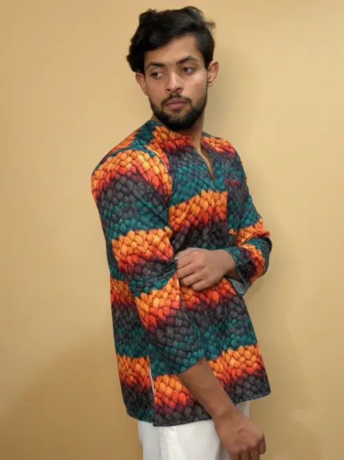 Men’s Multicolor Textured Print Kurta