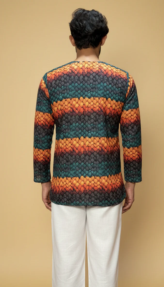 Men’s Multicolor Textured Print Kurta - Image 2