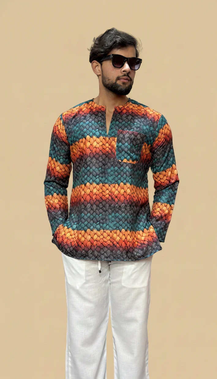 Men’s Multicolor Textured Print Kurta - Image 6