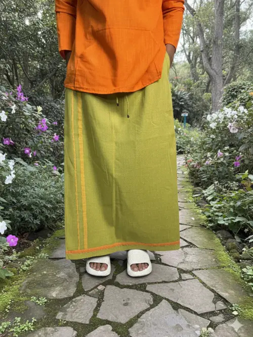 Light green pajamalungi with orange and yellow stripes for men