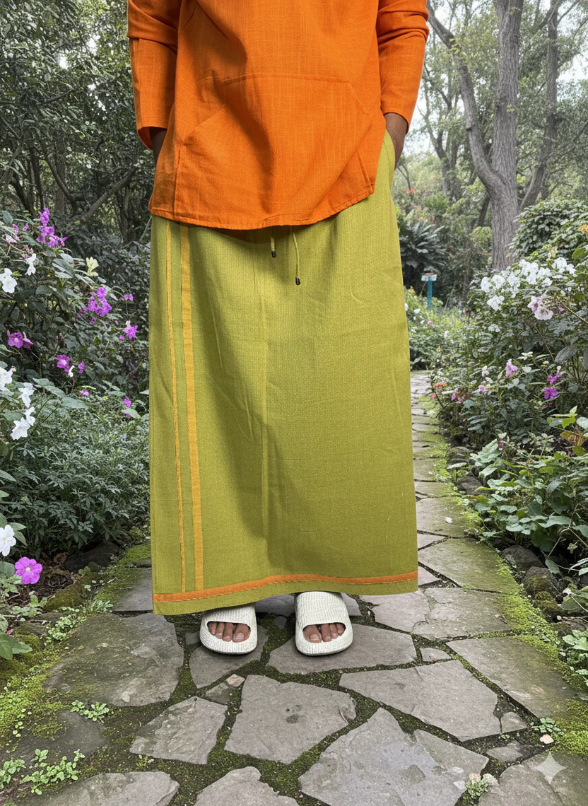 Light green pajamalungi with orange and yellow stripes for men