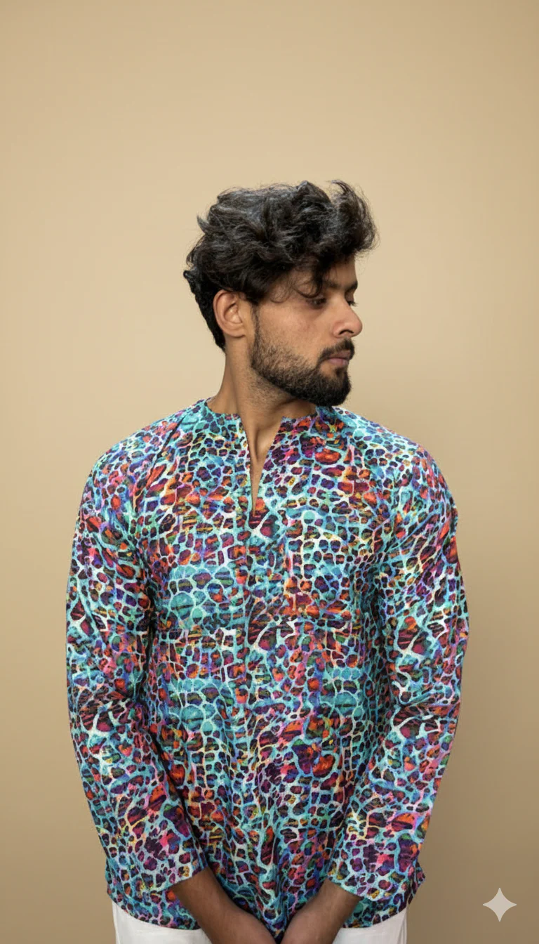 Men printed Indo fusion kurta