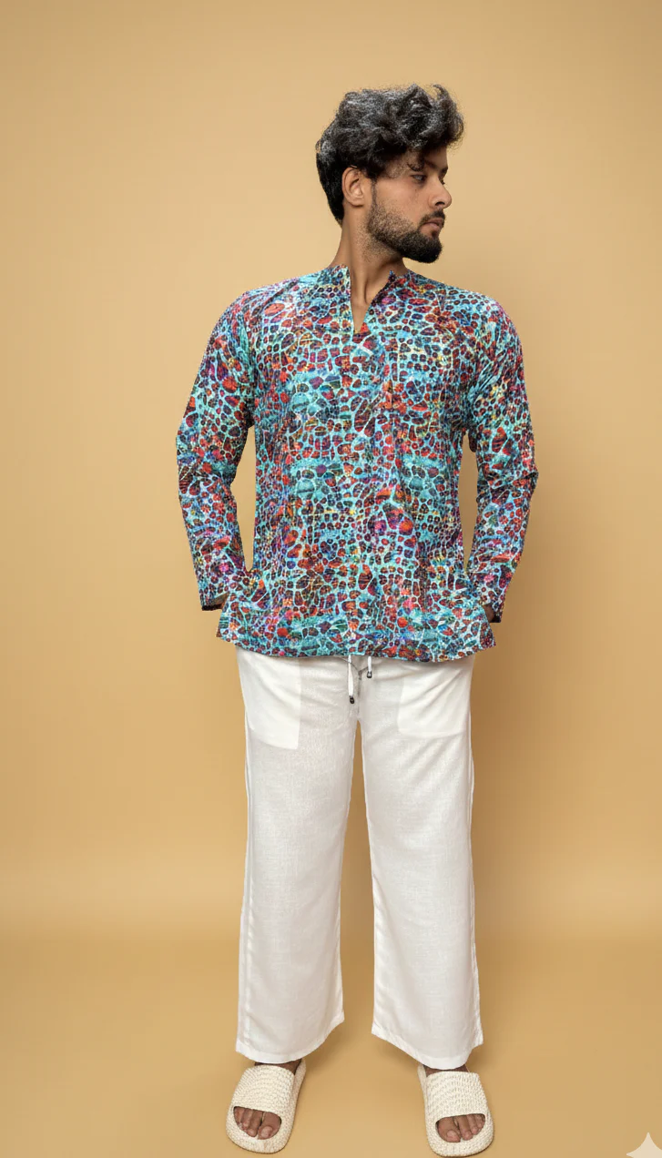 Men printed Indo fusion kurta - Image 4