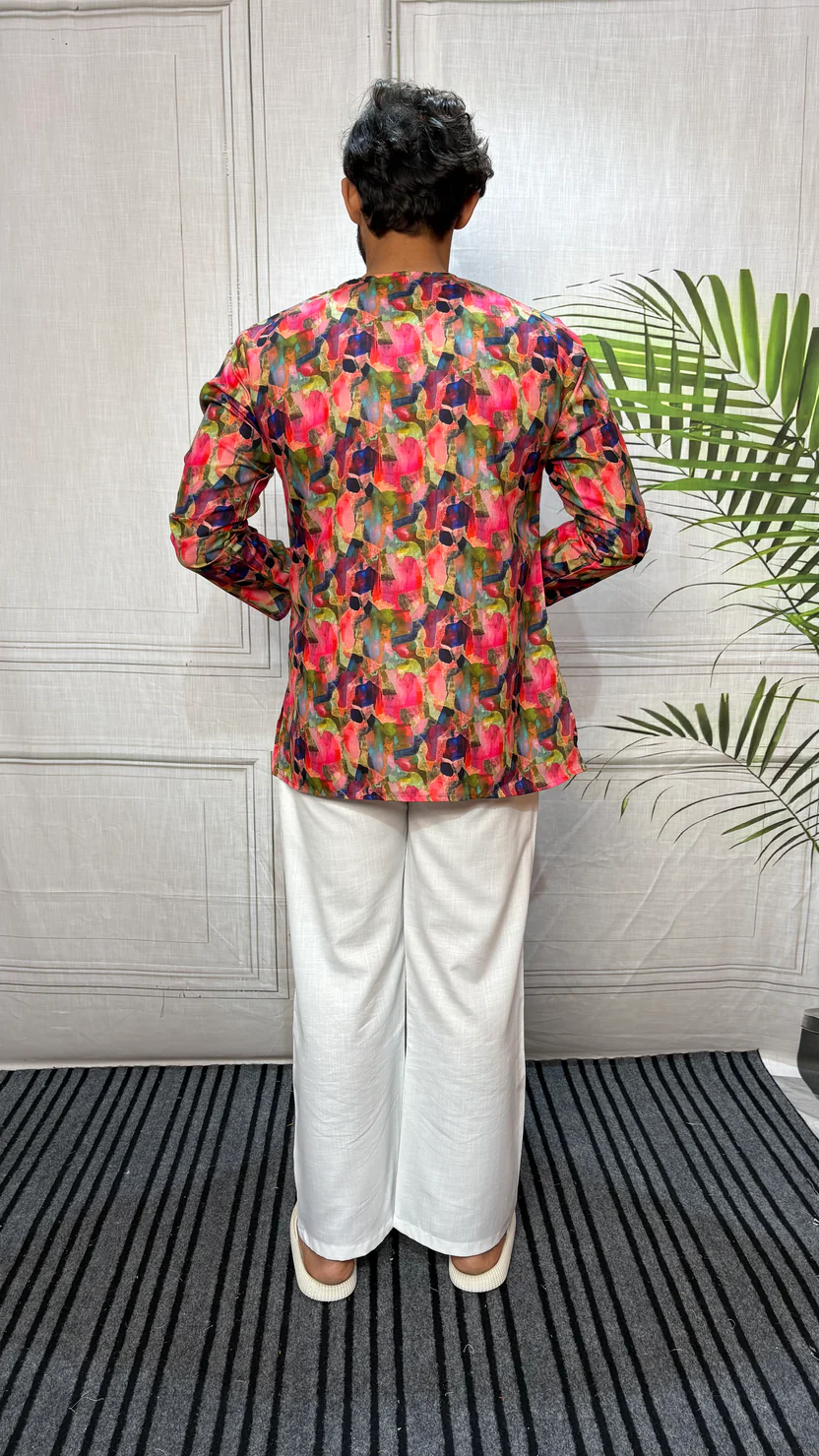 Men’s Multicolor Ethnic Print Kurta - Image 2