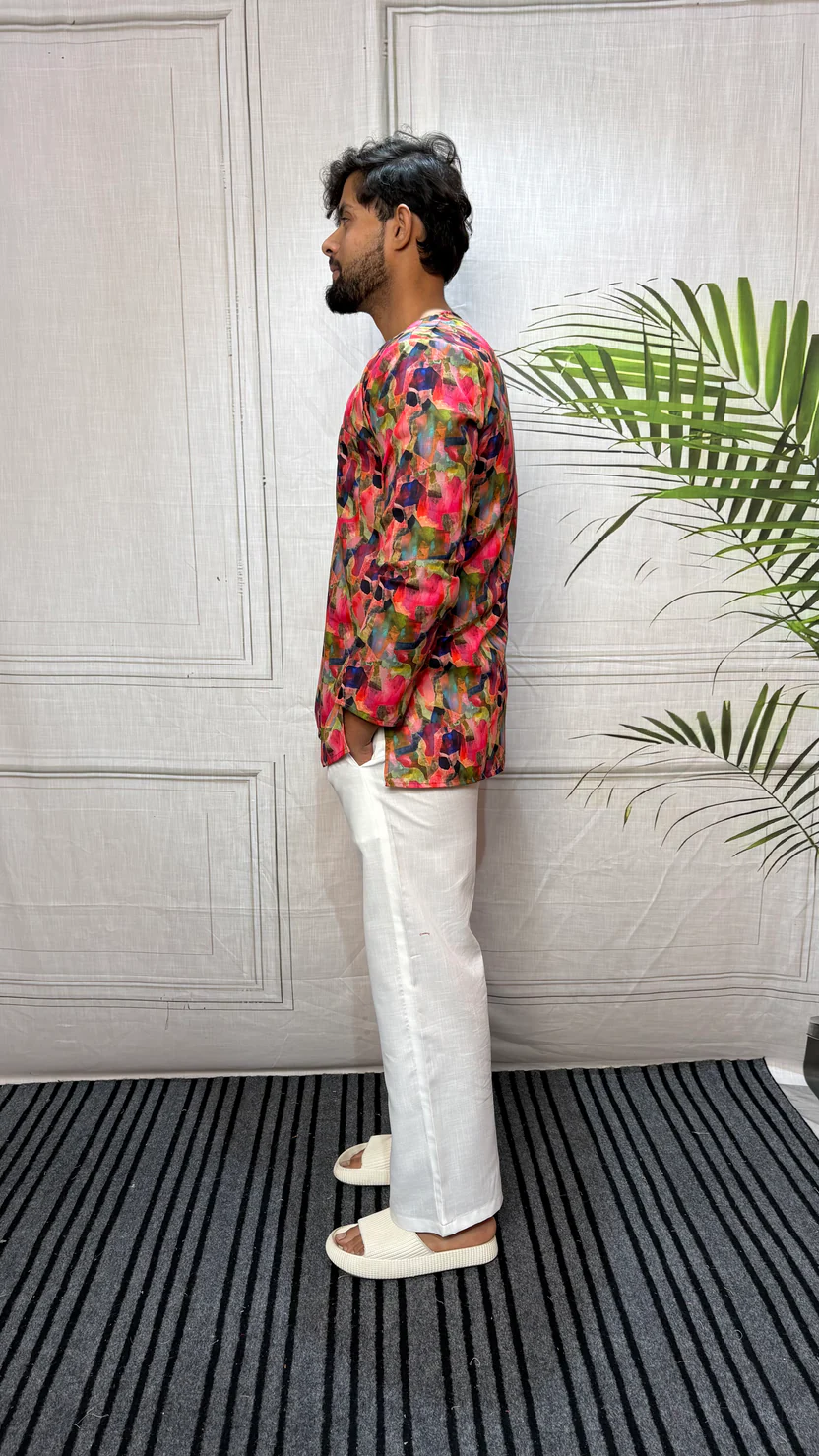 Men’s Multicolor Ethnic Print Kurta - Image 3