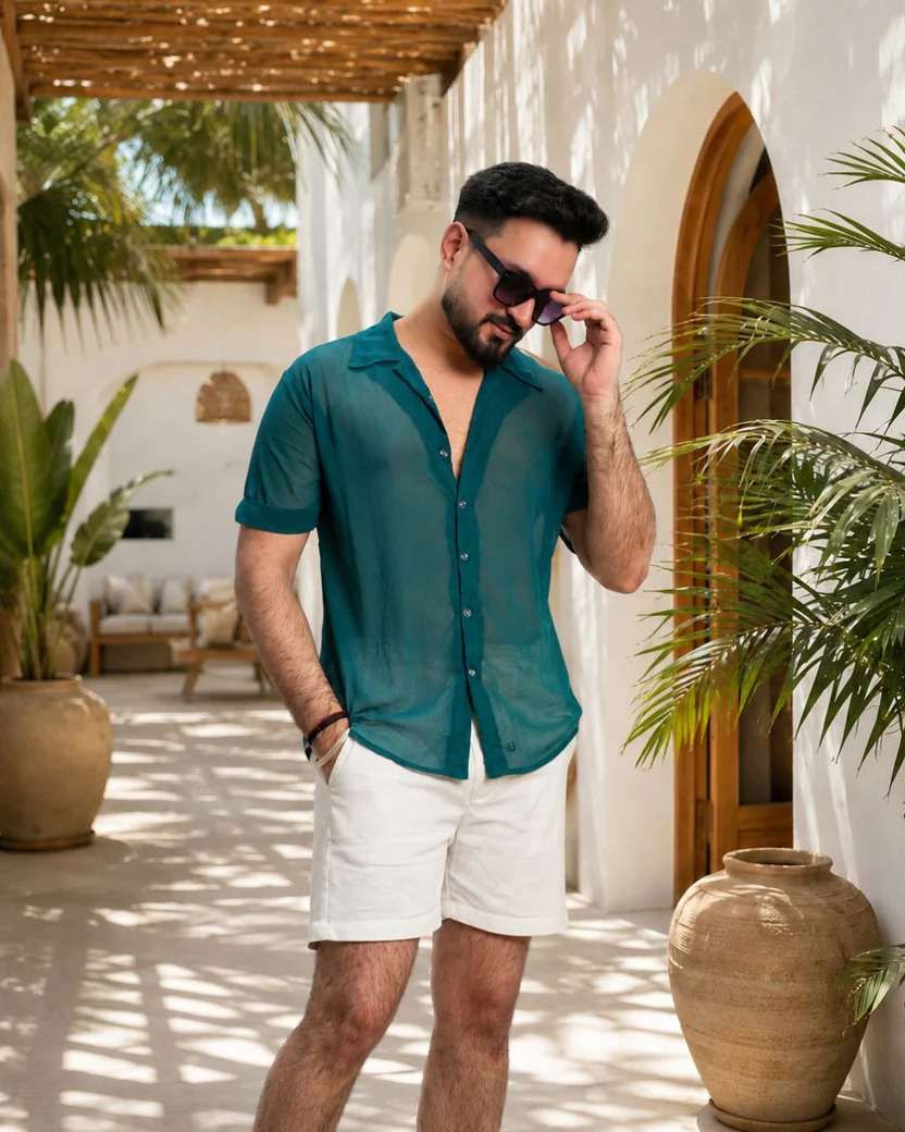 Men Ramagreen Colour Georgette Shirt - Image 2
