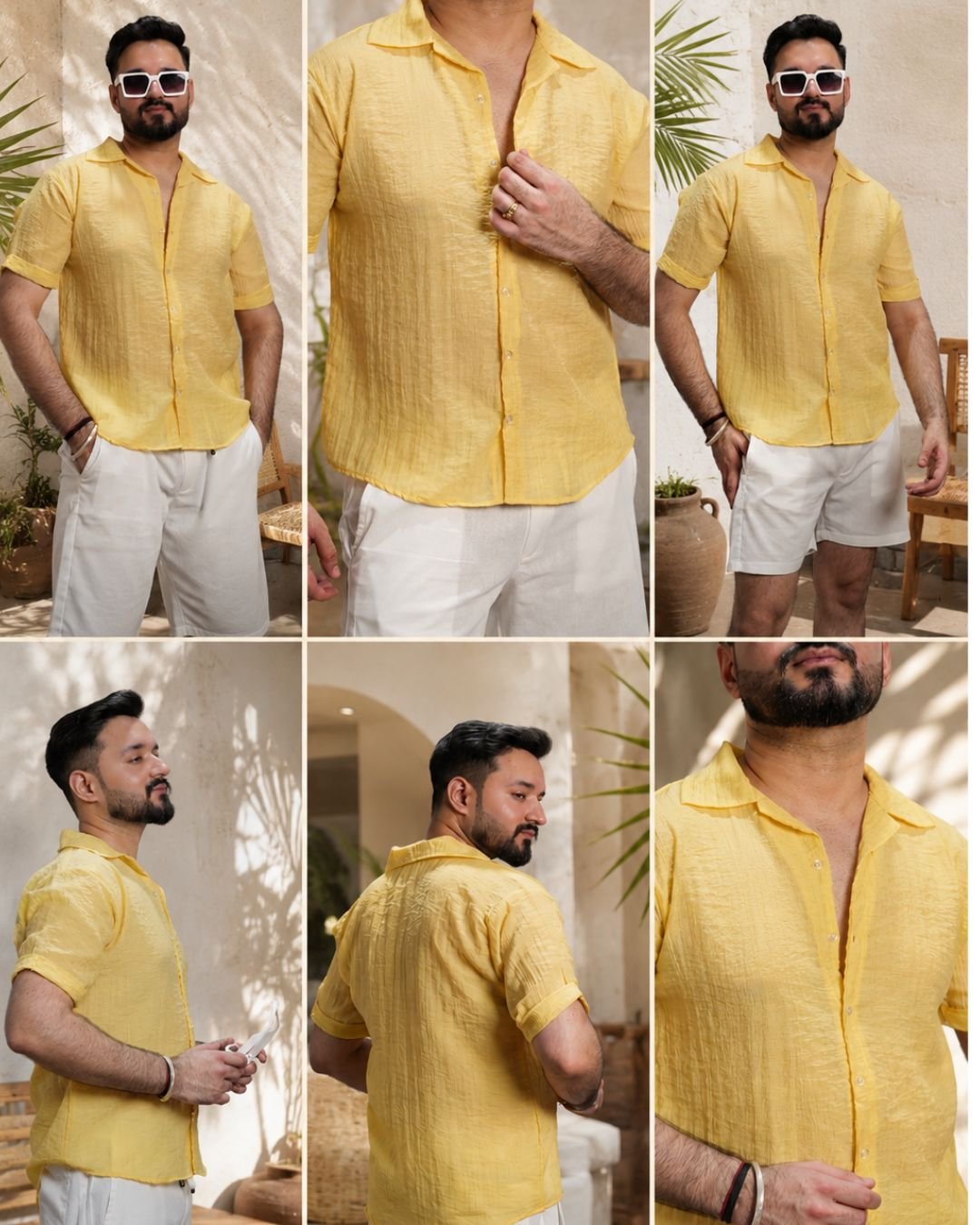 Men Yellow Colour Chiffon Buttoned Shirt - Image 2