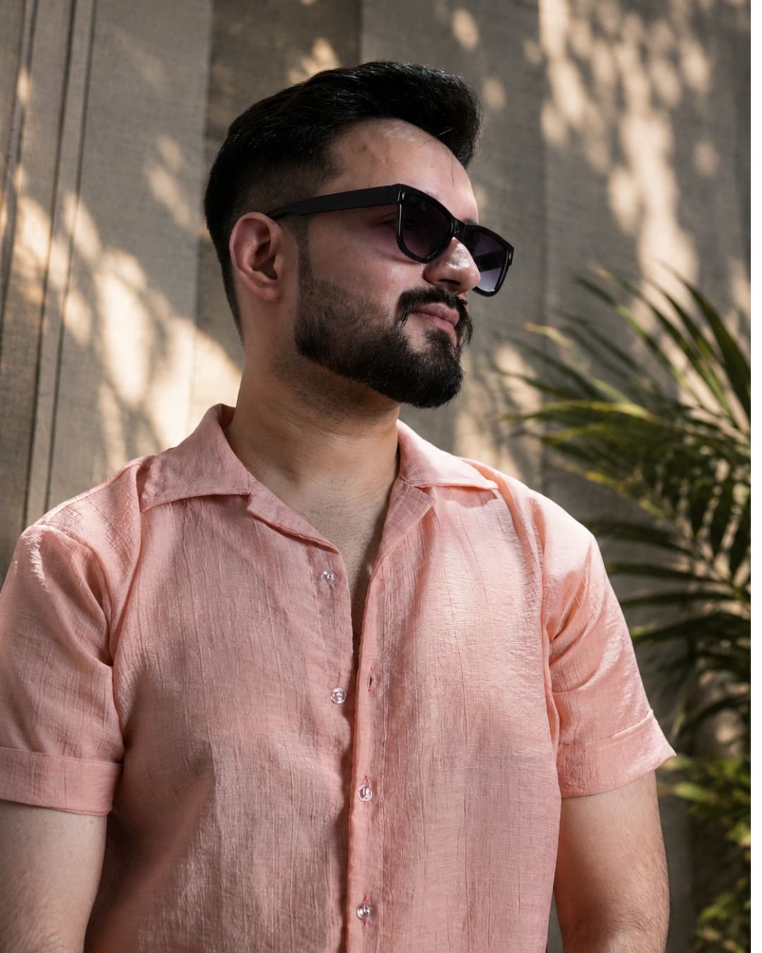 Men Light Pink Colour Chiffon Buttoned Shirt - Image 4