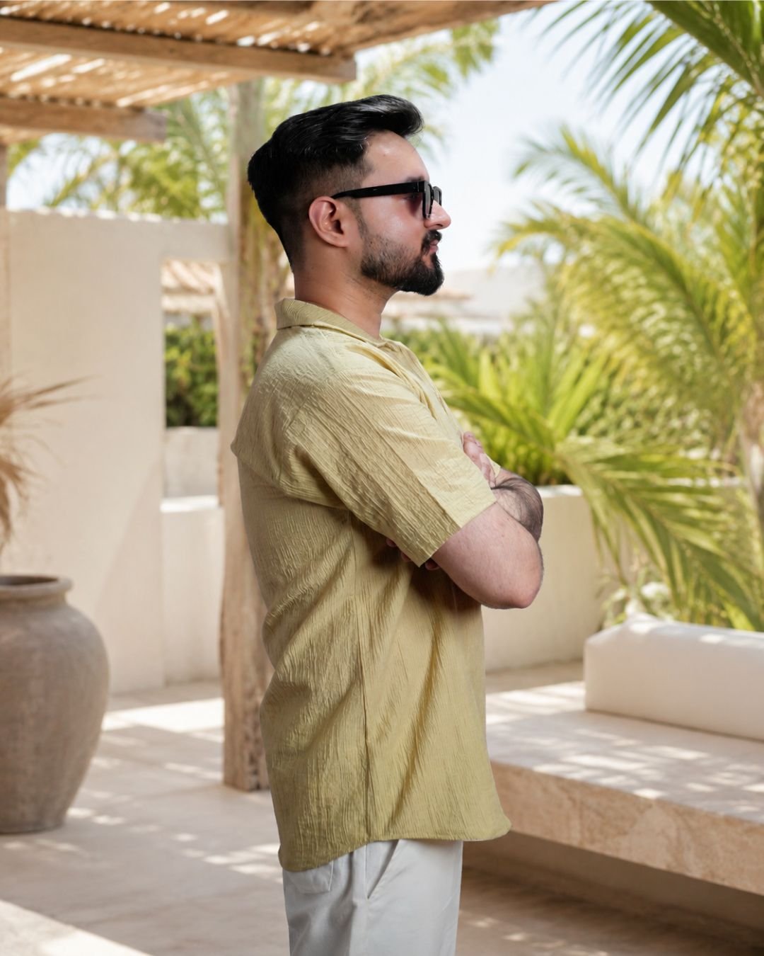 Men Dusty Yellow Colour Marina Chiffon Kurta Shirt - Image 2
