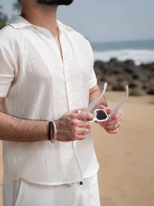 Men Ivory Colour Chiffon Buttoned Shirt