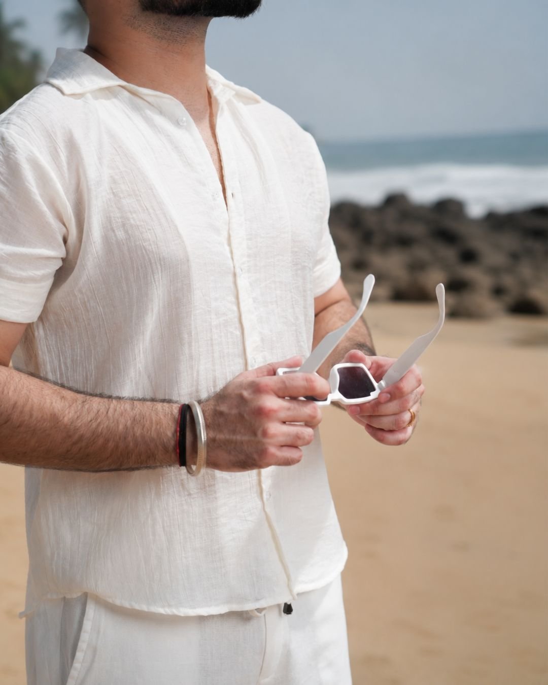 Men Ivory Colour Chiffon Buttoned Shirt