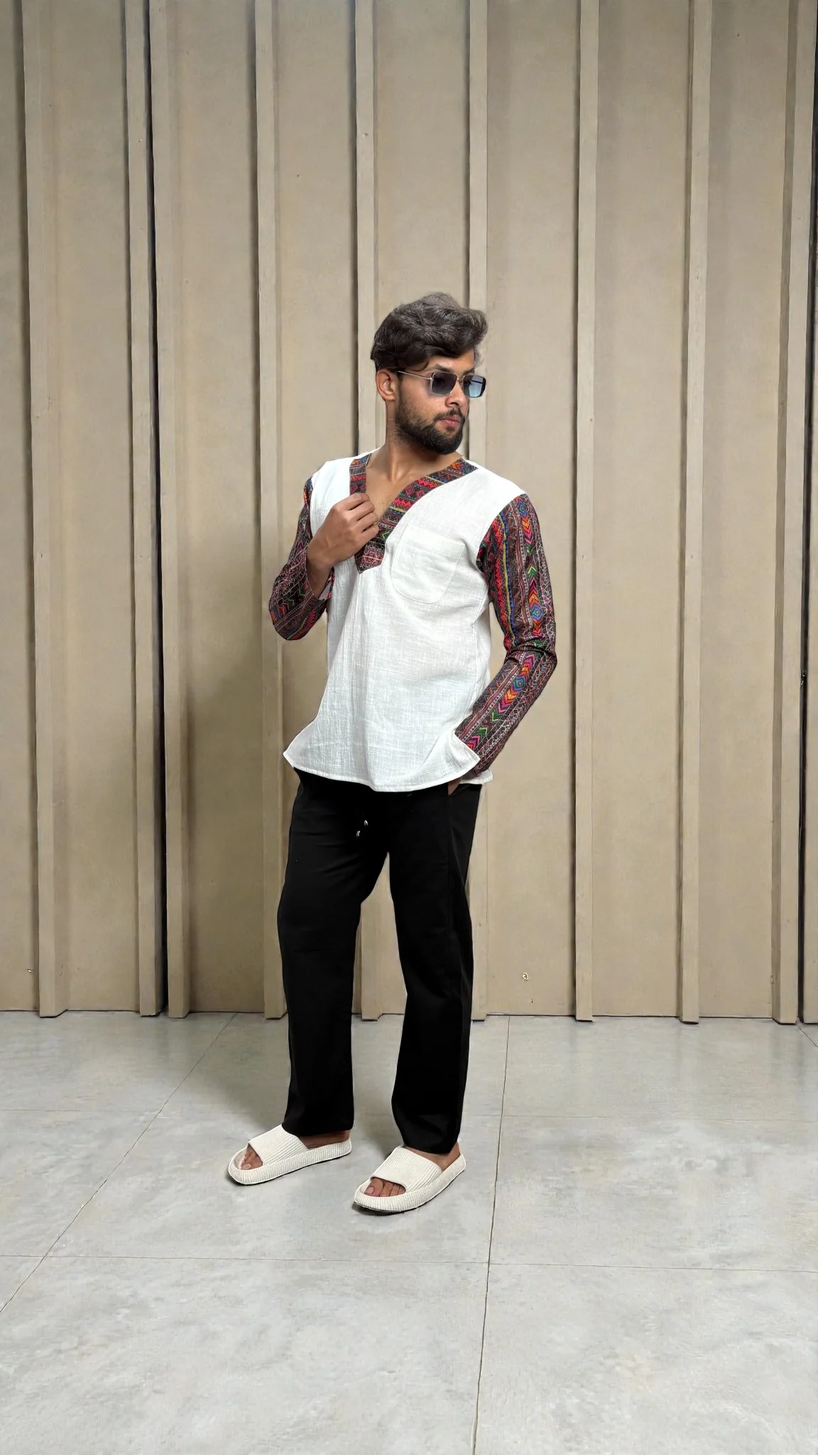 Men's White Ethnic Fusion Kurta - Image 2