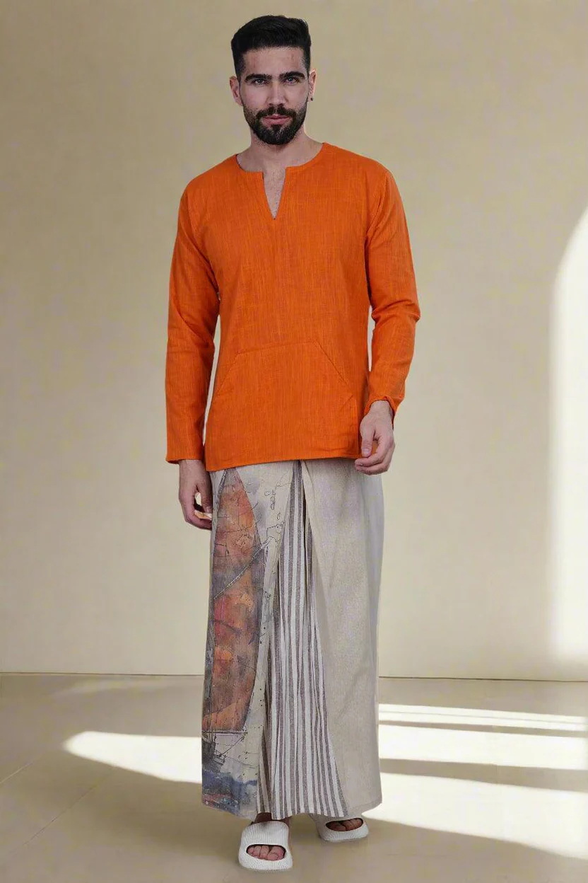 Men Beige Pajamalungi with digital print - Image 2