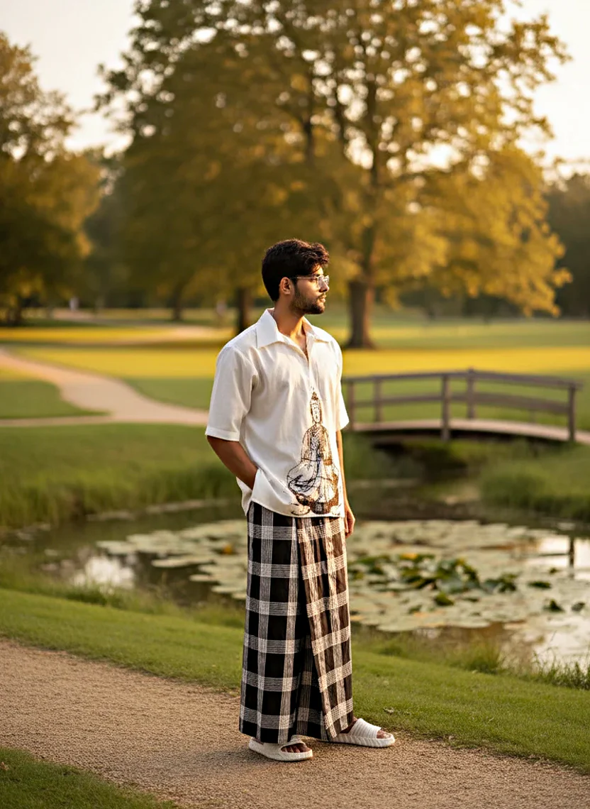 Black and white check pajamalungi for men - Image 5