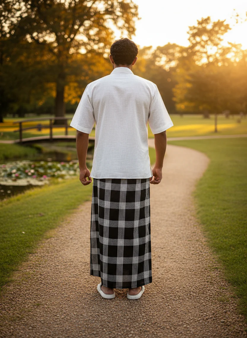 Black and white check pajamalungi for men - Image 4