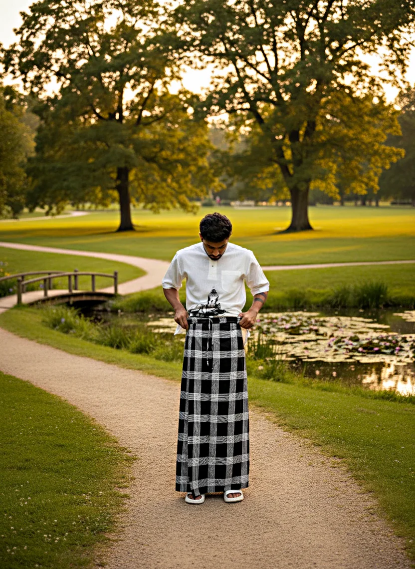 Black and white check pajamalungi for men - Image 2
