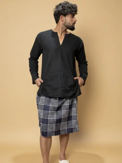 Men Classic Navy Blue Checked PajamaLungi