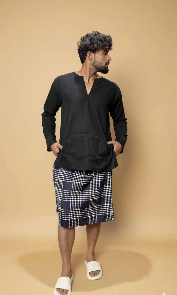 Men Classic Navy Blue Checked PajamaLungi
