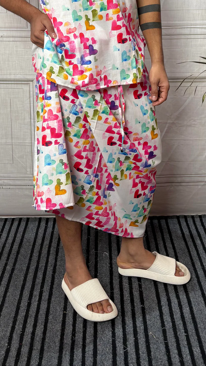 Men Heart Motif Print Pajamalungi