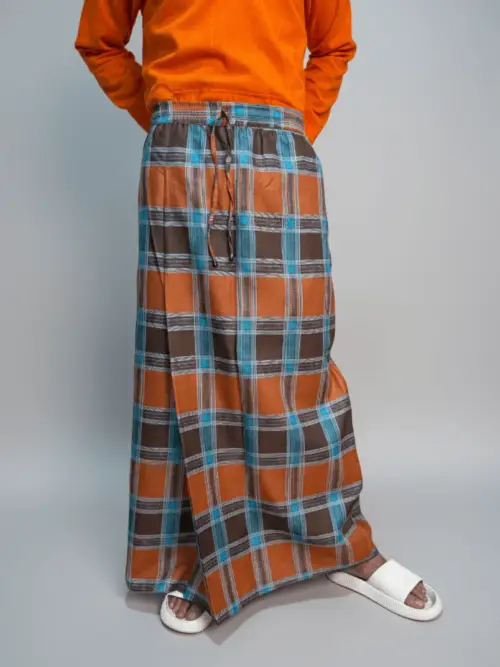 Orange and blue check pajamalungi for men