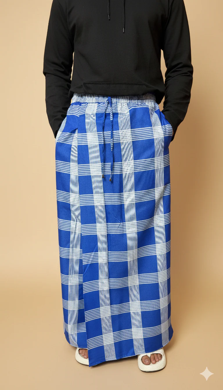 Men Checked Blue Pajamalungi - Image 4