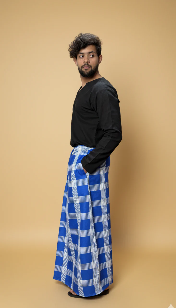 Men Checked Blue Pajamalungi - Image 3