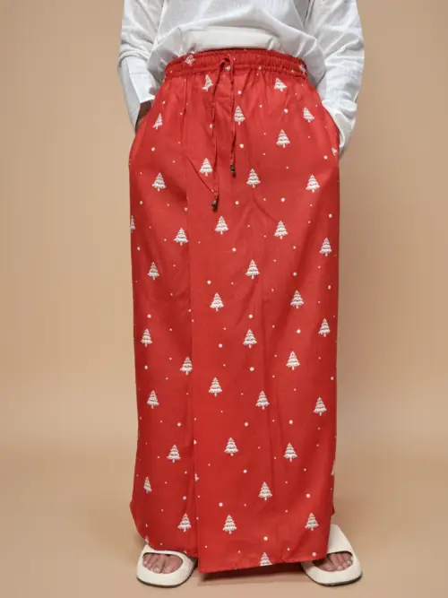 Men Red Christmas-Tree Pattern Pajmalungi