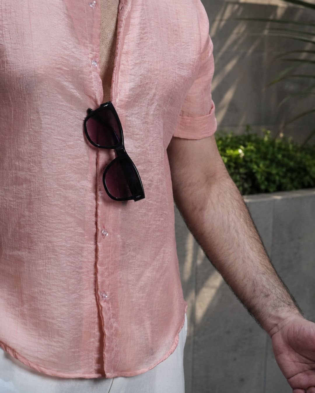 Men Light Pink Colour Chiffon Buttoned Shirt