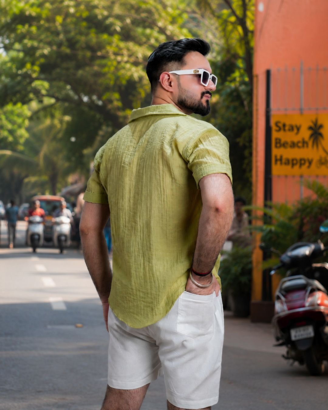 Men Sage Green Colour Chiffon Buttoned Shirt - Image 3