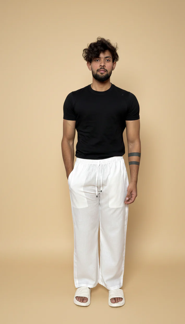 Men Plain White Pajama - Image 2