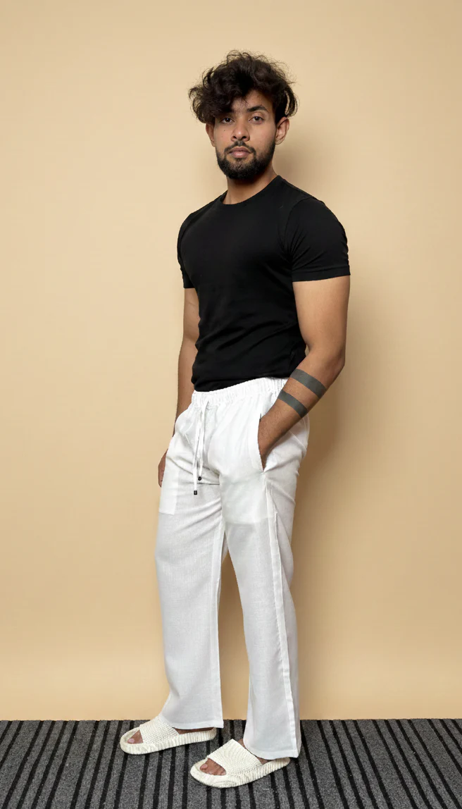 Men Plain White Pajama - Image 4