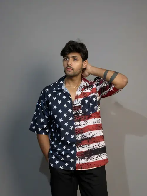 Star and Stripe Digital Print Kurta Shirt for Men
