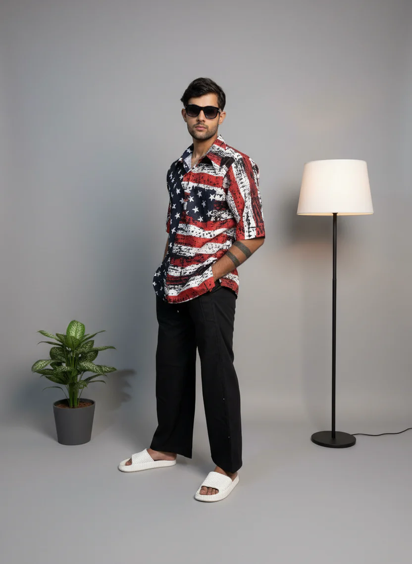 Star and Stripe Digital Print Kurta Shirt for Men - Image 2