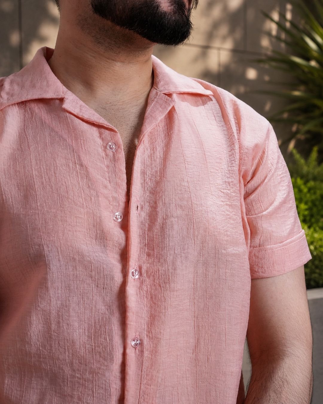 Men Light Pink Colour Chiffon Buttoned Shirt - Image 3