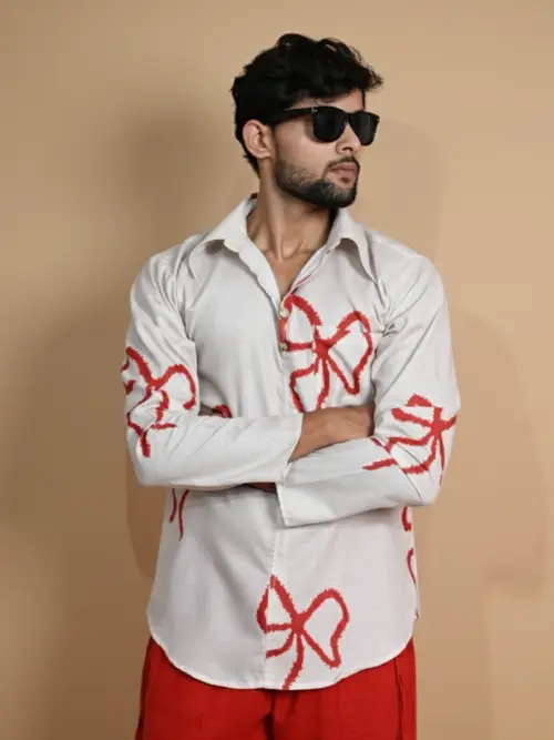White Hertiage Boho Digital Print Kurta For Men