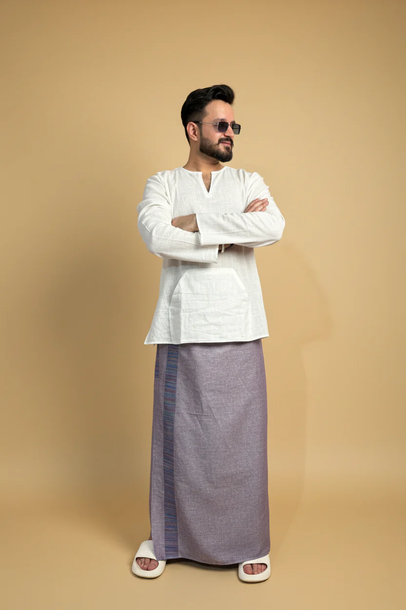 Men Voilet Color Pajamalungi With PinStripe Panel - Image 3
