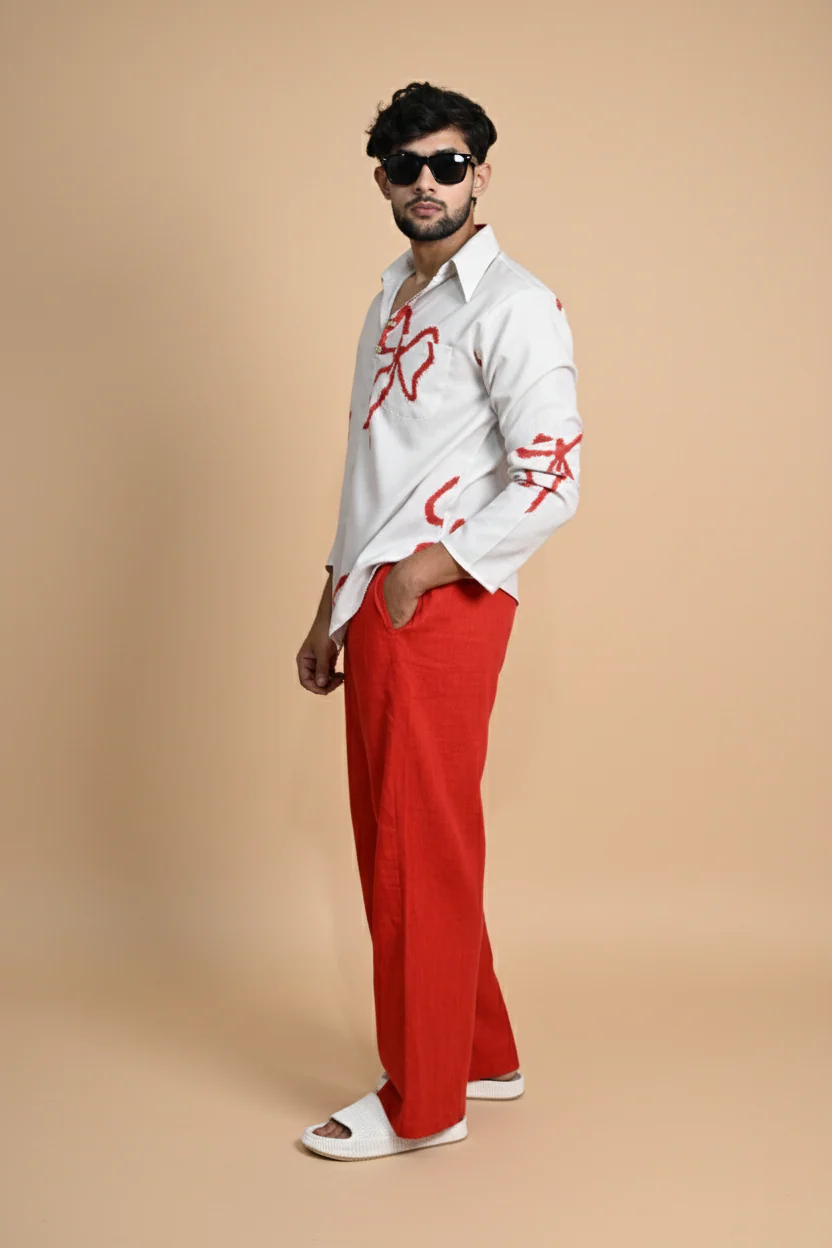White Hertiage Boho Digital Print Kurta For Men - Image 4