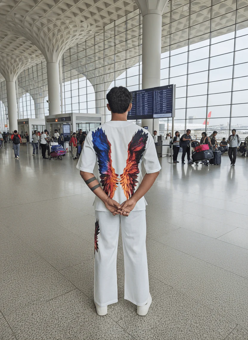 White Wing Pattern Beach Kurta For Men - Image 2
