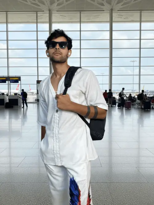 White Wing Pattern Beach Kurta For Men