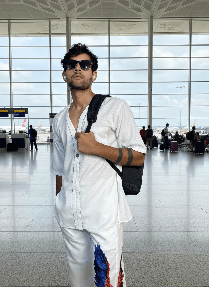 White Wing Pattern Beach Kurta For Men