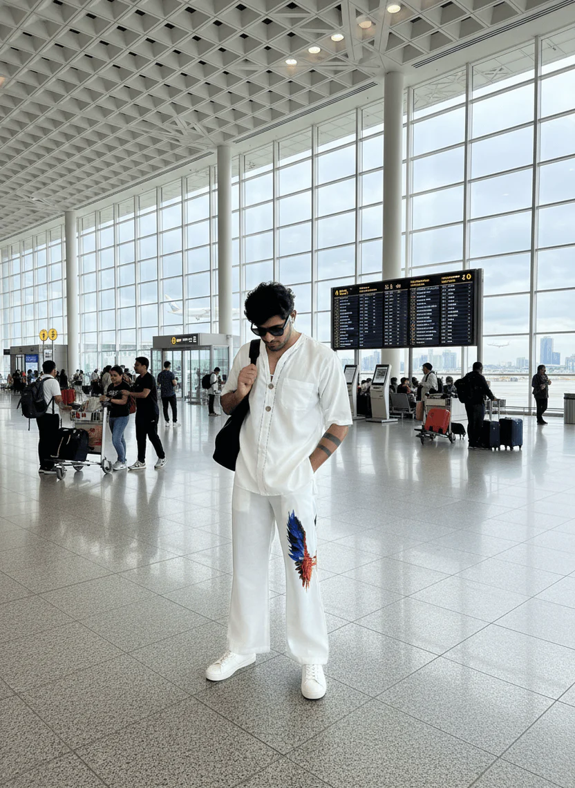 White Wing Pattern Beach Kurta For Men - Image 3