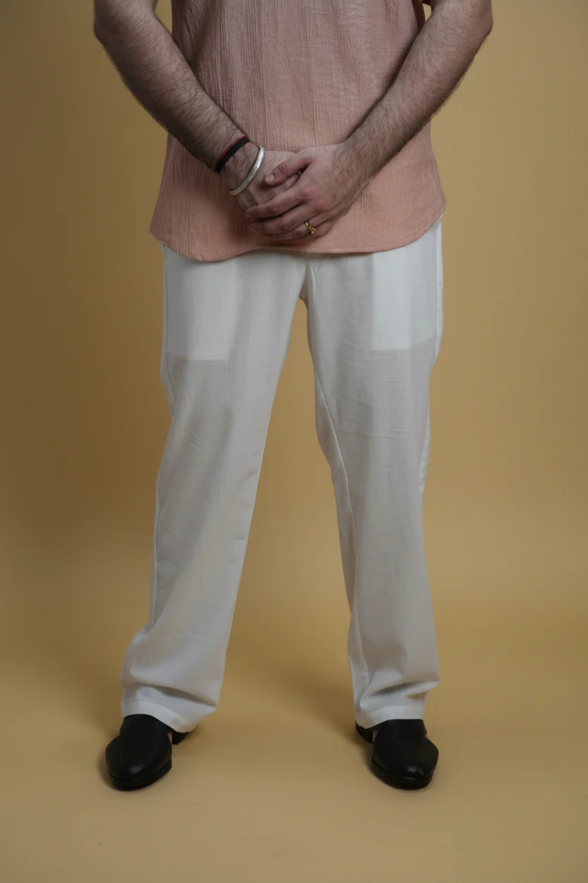 Men Mid Rise White Colour Cotton Lounge Pajama Pant