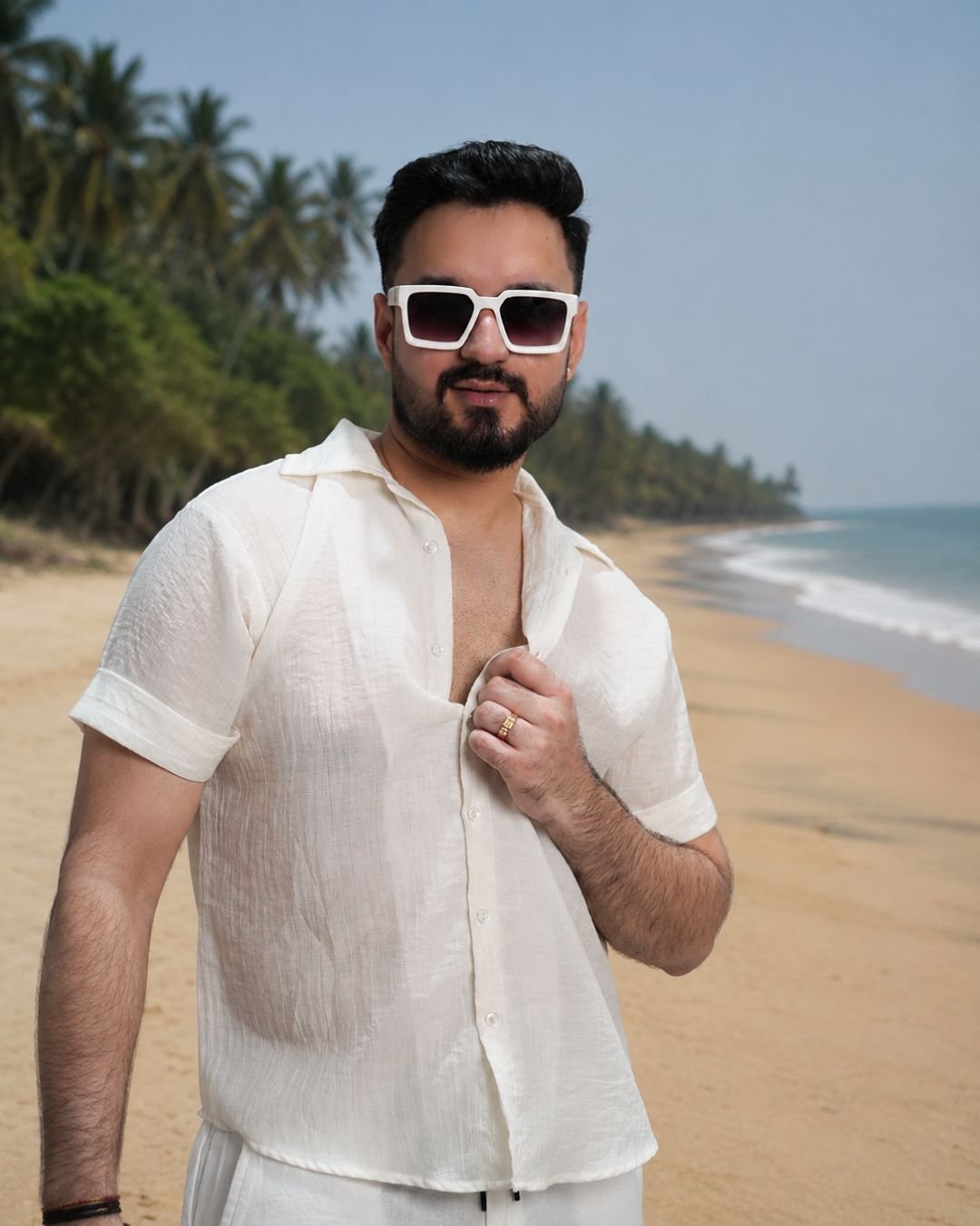 Men Ivory Colour Chiffon Buttoned Shirt - Image 5