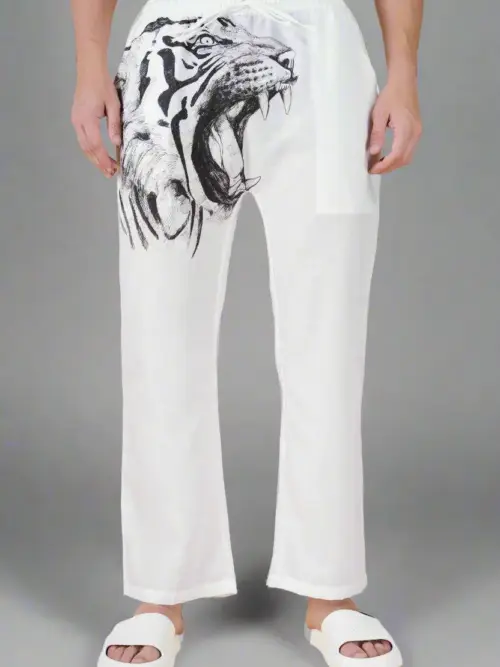 Lion Printed White Pajama