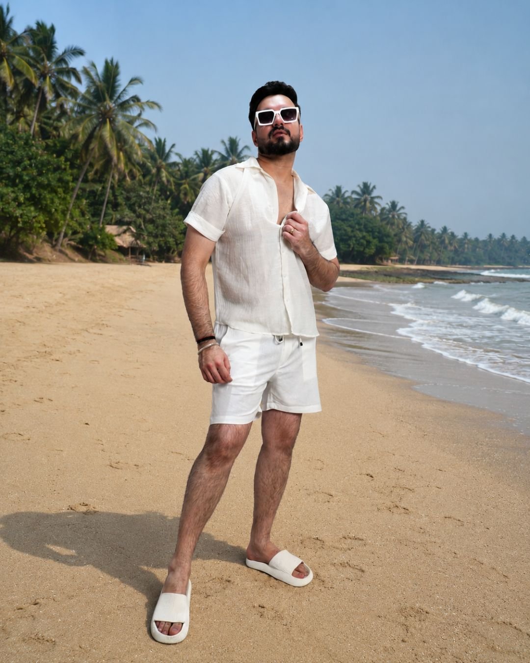 Men Ivory Colour Chiffon Buttoned Shirt - Image 6