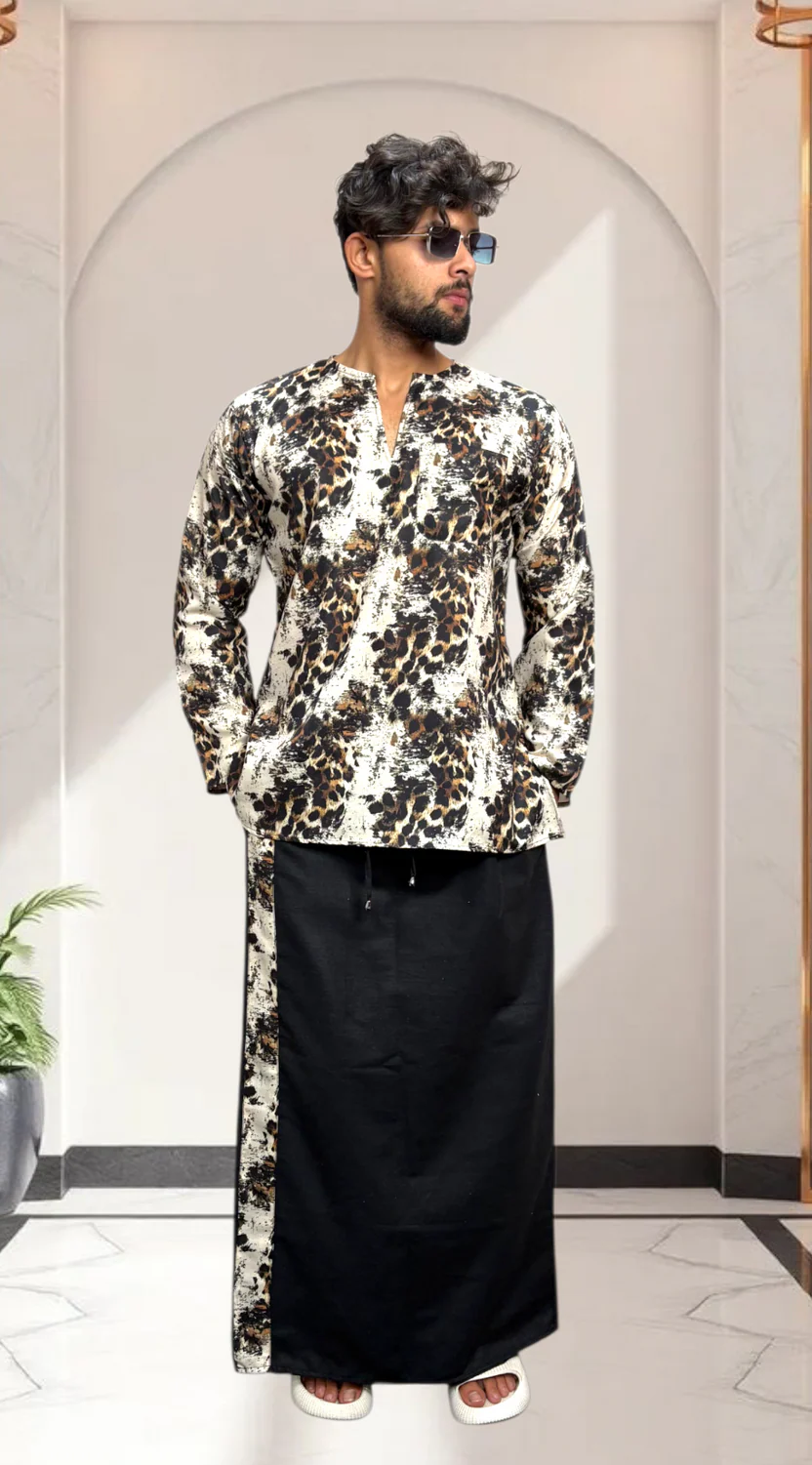 Men Black Color With Lepoard Elite Stripe Pajamalungi - Image 2