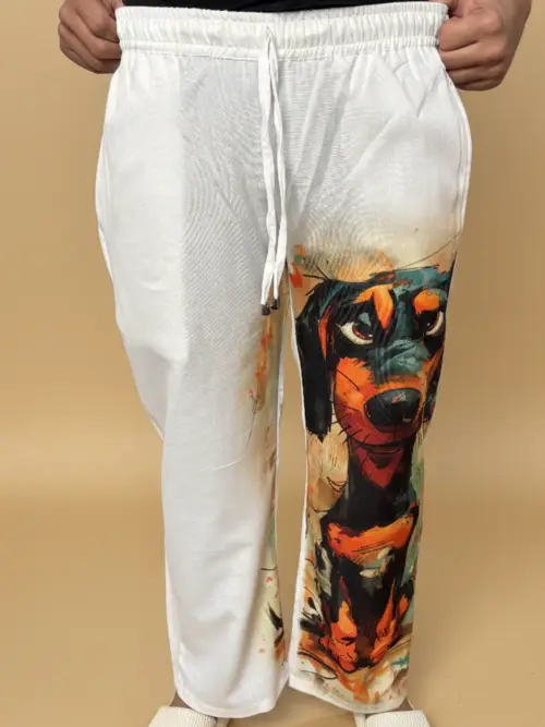 Men White Playfull Pup Pajama