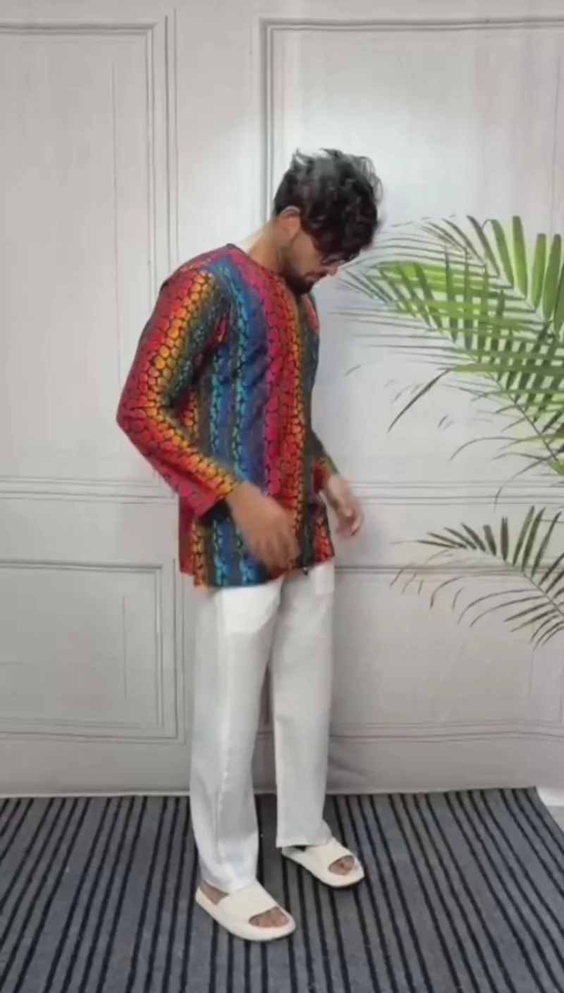 Men’s Abstract Printed Straight Kurta - Image 3