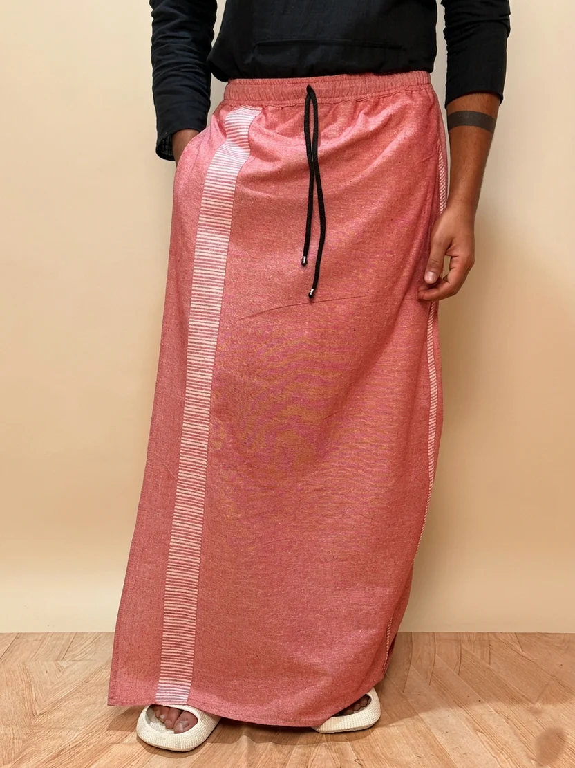 Men Pink Color With linings Stripe Pajamalungi - Image 6