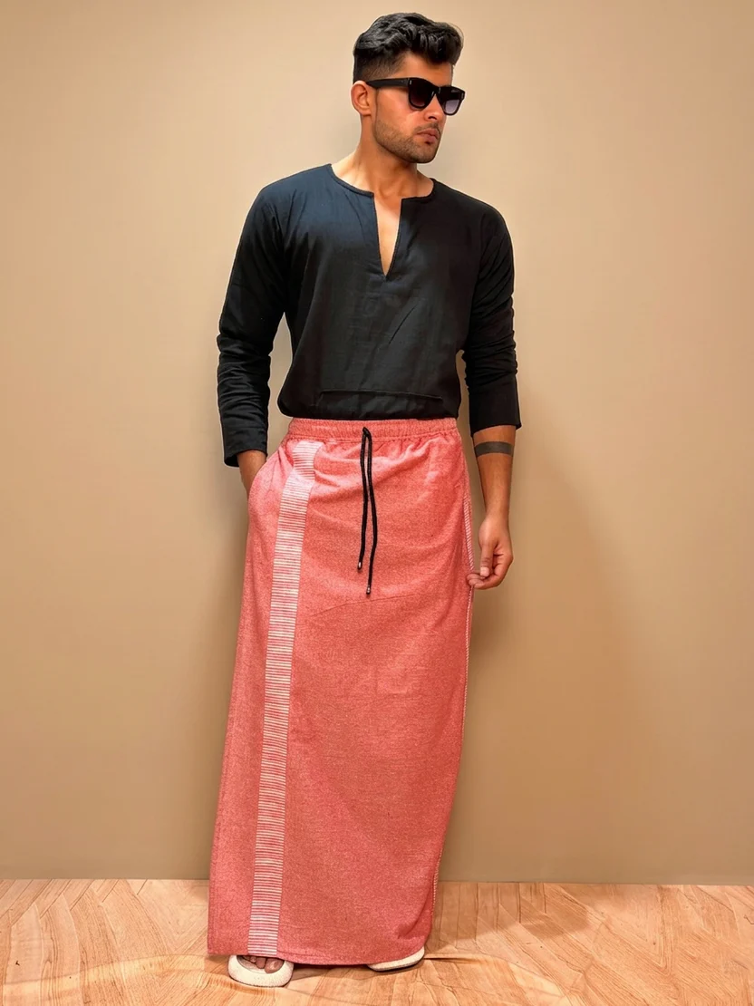 Men Pink Color With linings Stripe Pajamalungi - Image 5
